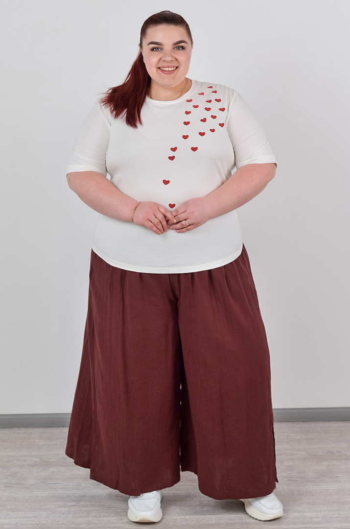 Брюки-спідниця з фактурної тканини на зав'язці великих розмірів