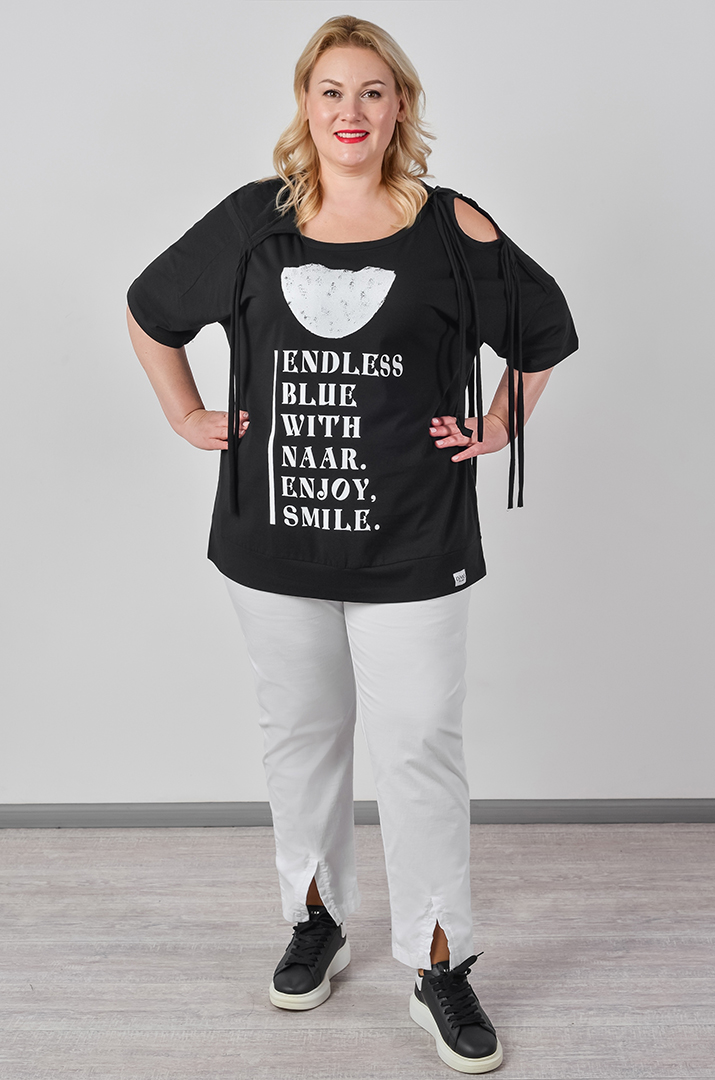 Блуза спорт з відкритими плечима та декоративними зав’язками великих розмірів