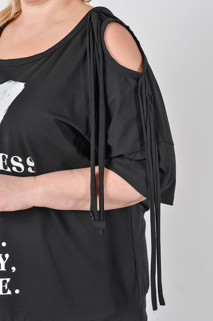 Блуза спорт з відкритими плечима та декоративними зав’язками великих розмірів