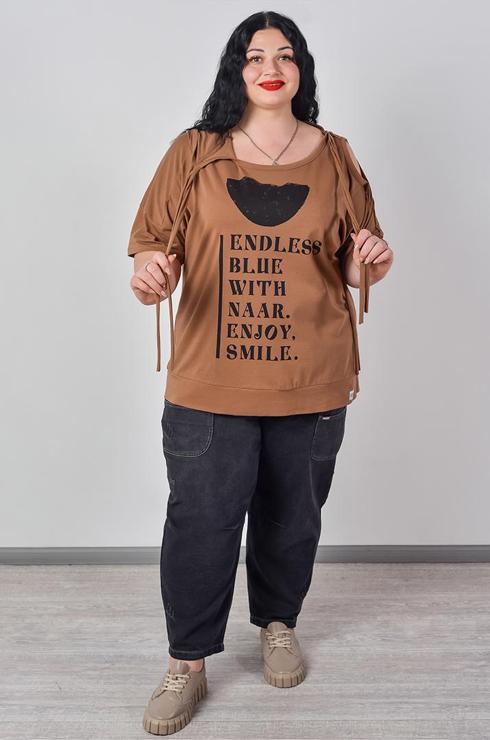 Блуза спорт з відкритими плечима та декоративними зав’язками великих розмірів