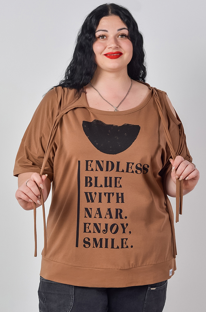 Блуза спорт з відкритими плечима та декоративними зав’язками великих розмірів