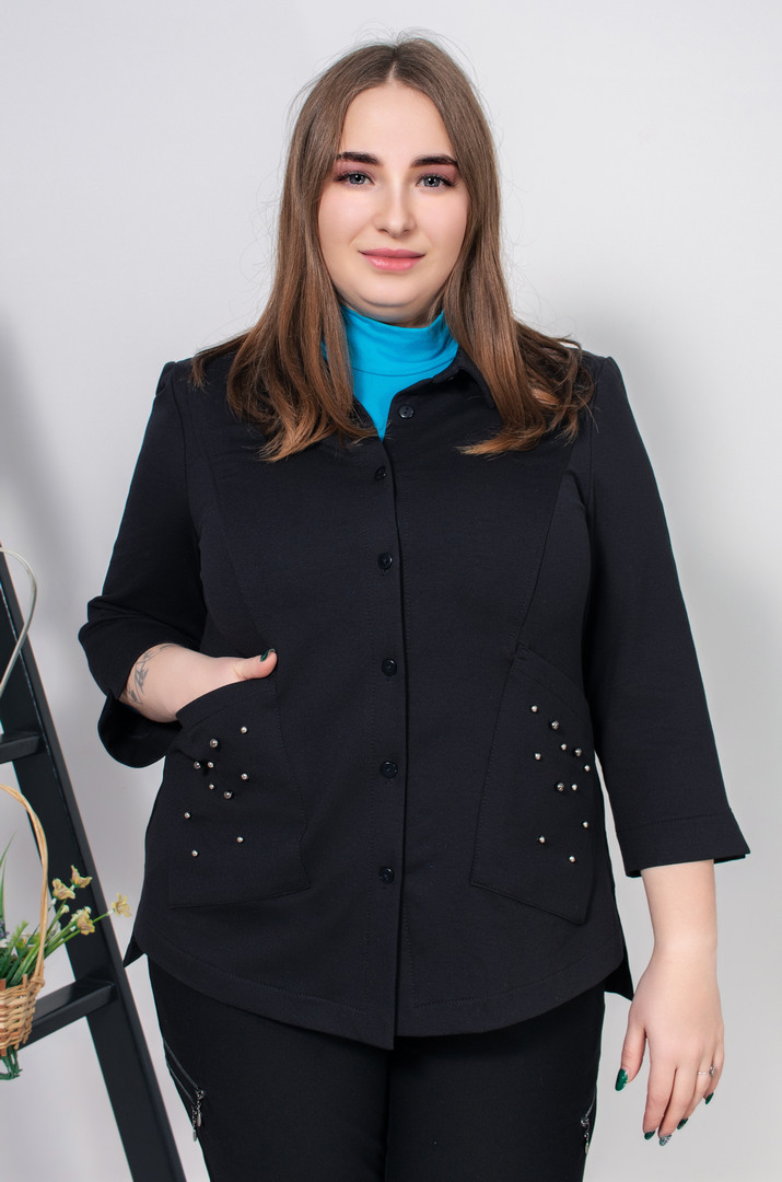 Піджак з кишенями декорованими перлинами батал