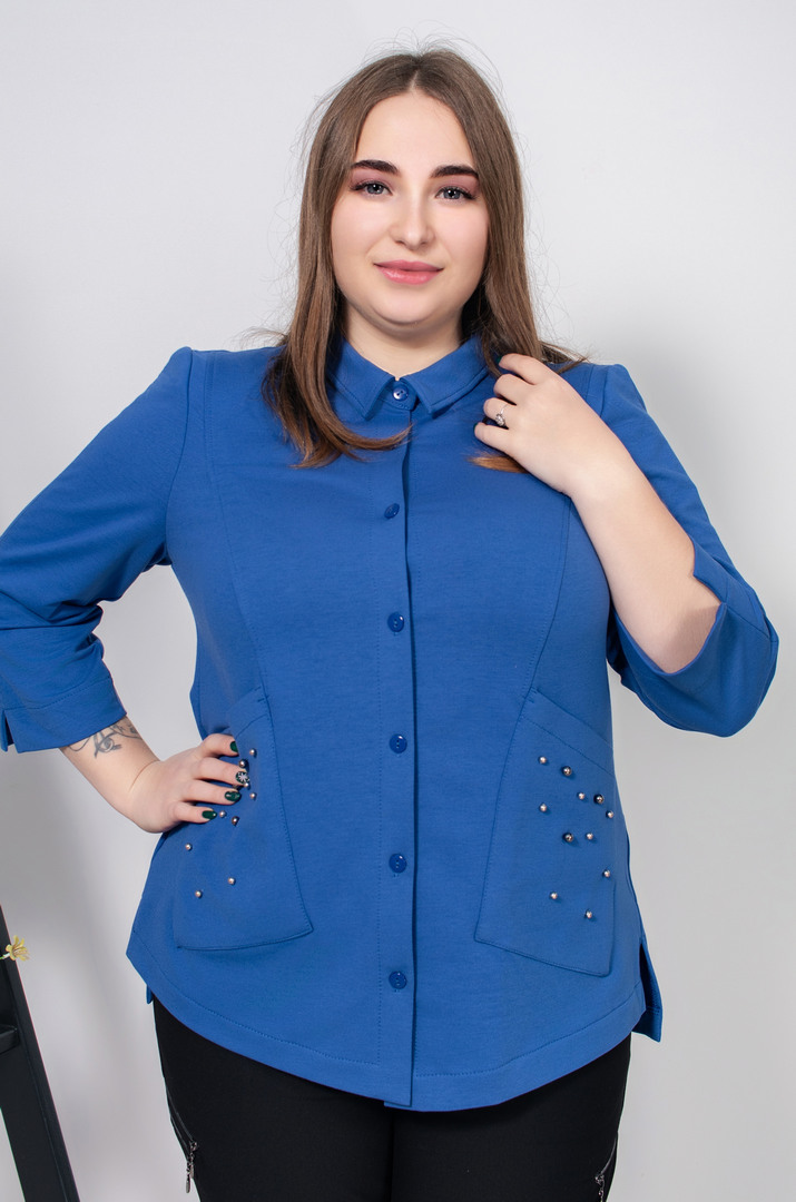 Піджак з кишенями декорованими перлинами батал