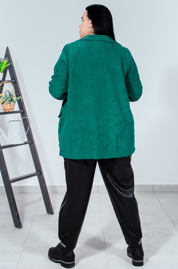 Вельветовый длинный пиджак на пуговицах батал