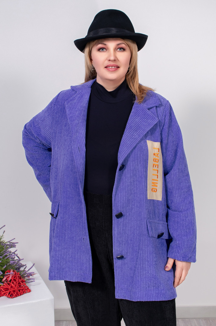 Вельветовый длинный пиджак на пуговицах батал