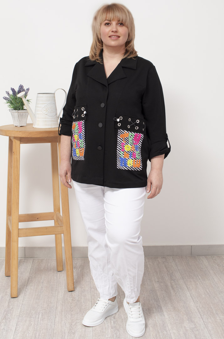 Піджак з яскравими кишенями батал