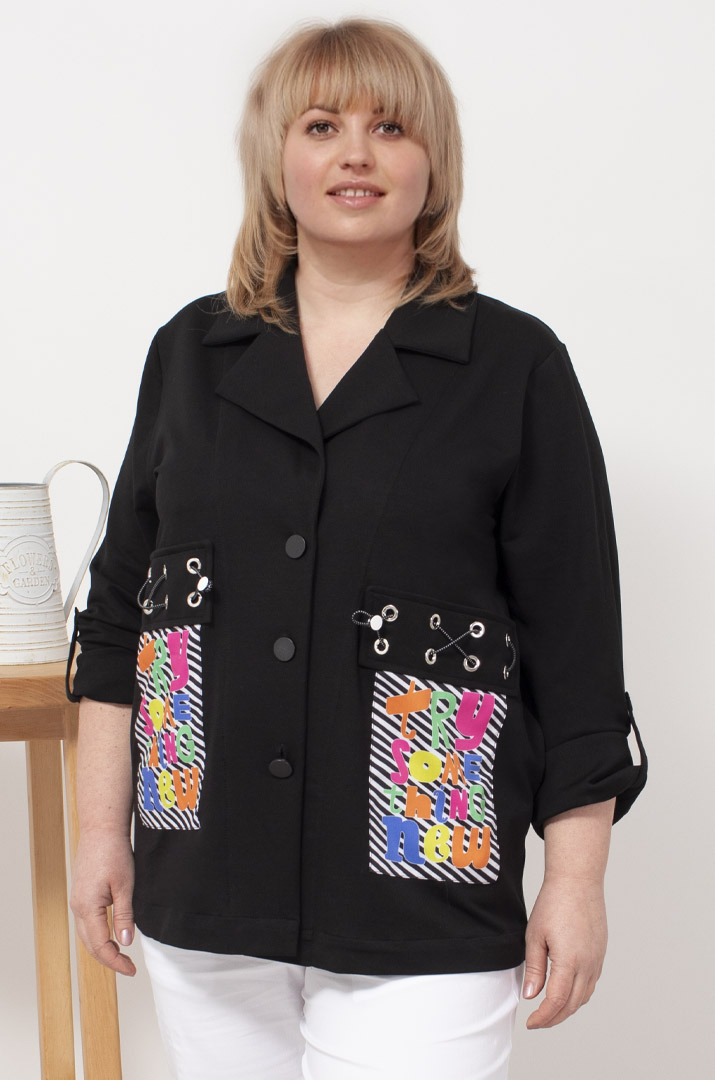 Піджак з яскравими кишенями батал
