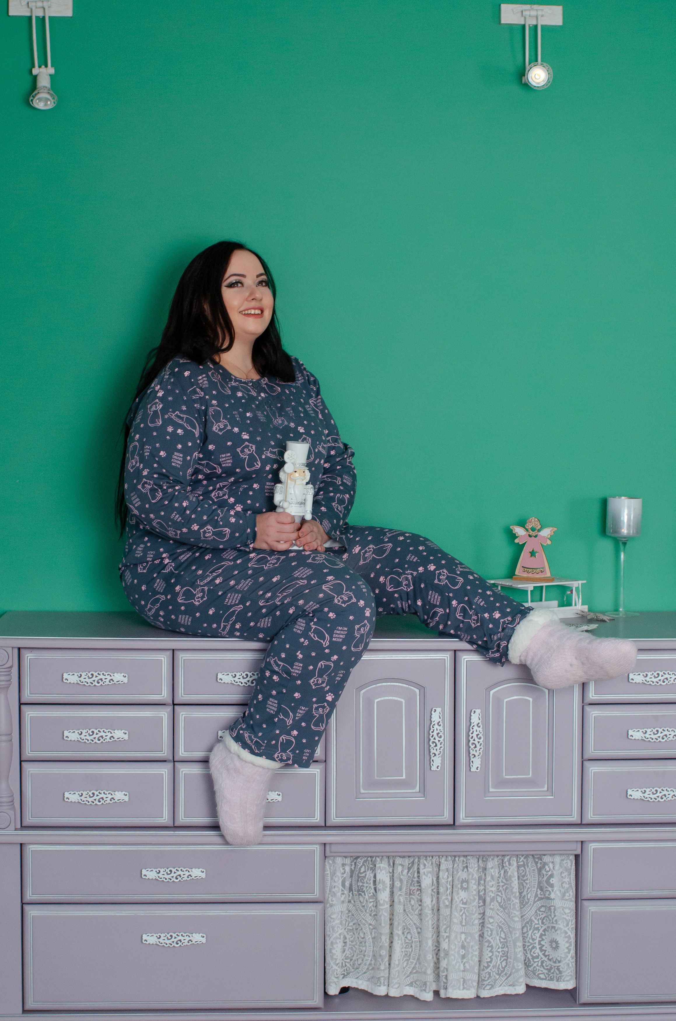 Трикотажная пижама с брюками больших размеров