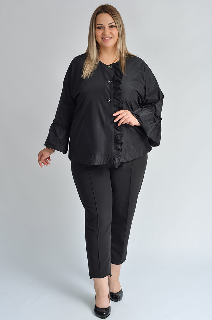 Жакет з рюшами і декоративним малюнком зі стразів великих розмірів