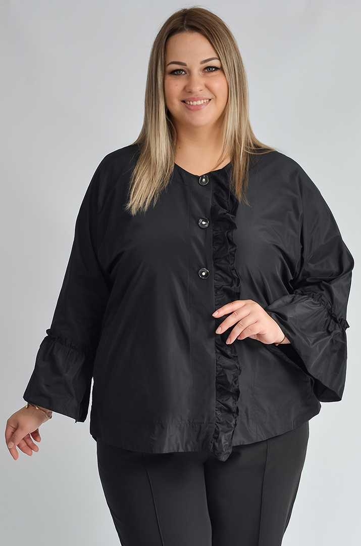 Жакет з рюшами і декоративним малюнком зі стразів великих розмірів