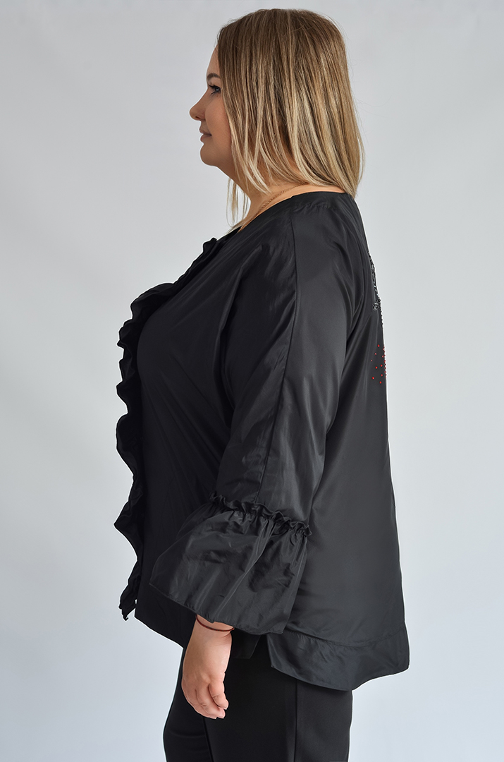 Жакет з рюшами і декоративним малюнком зі стразів великих розмірів