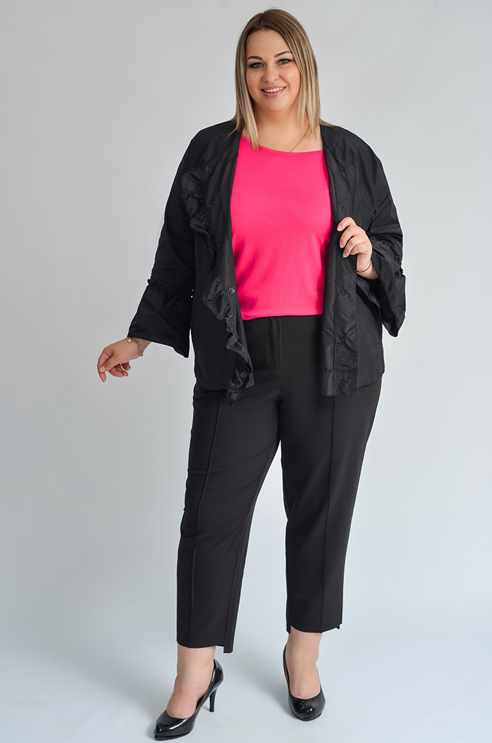 Жакет з рюшами і декоративним малюнком зі стразів великих розмірів