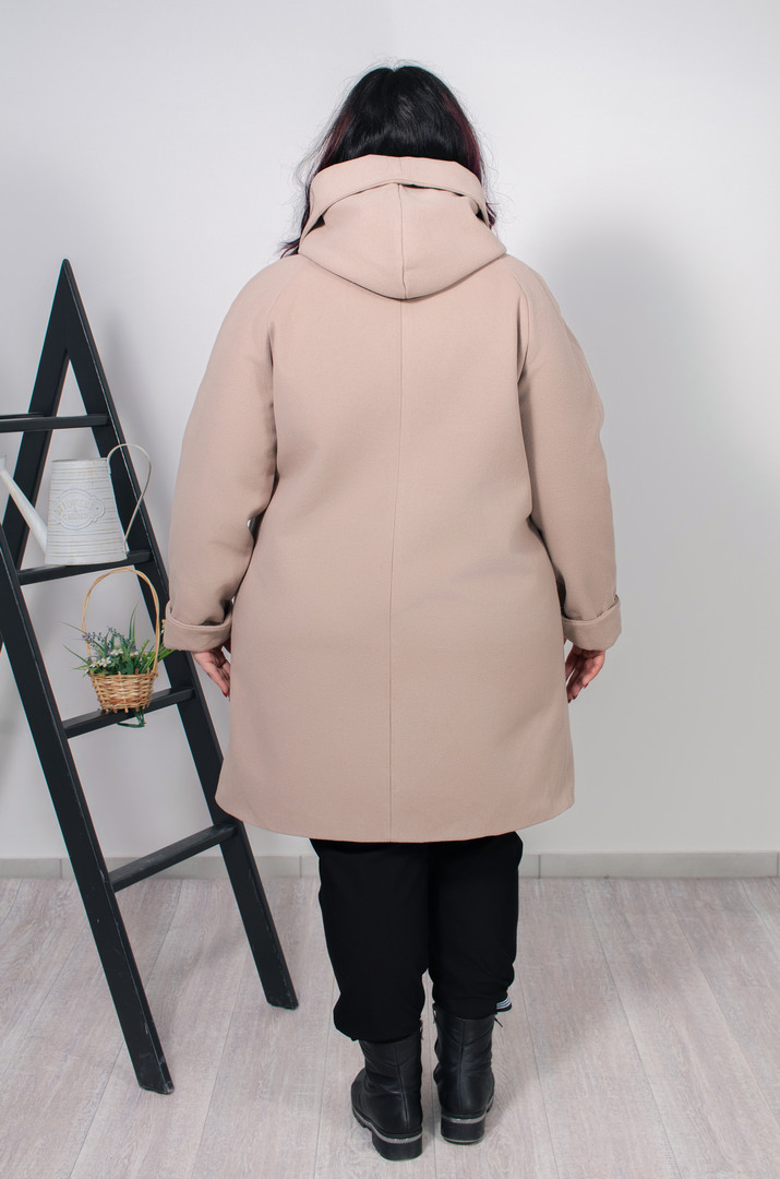 Кашемировое пальто с капюшоном батал