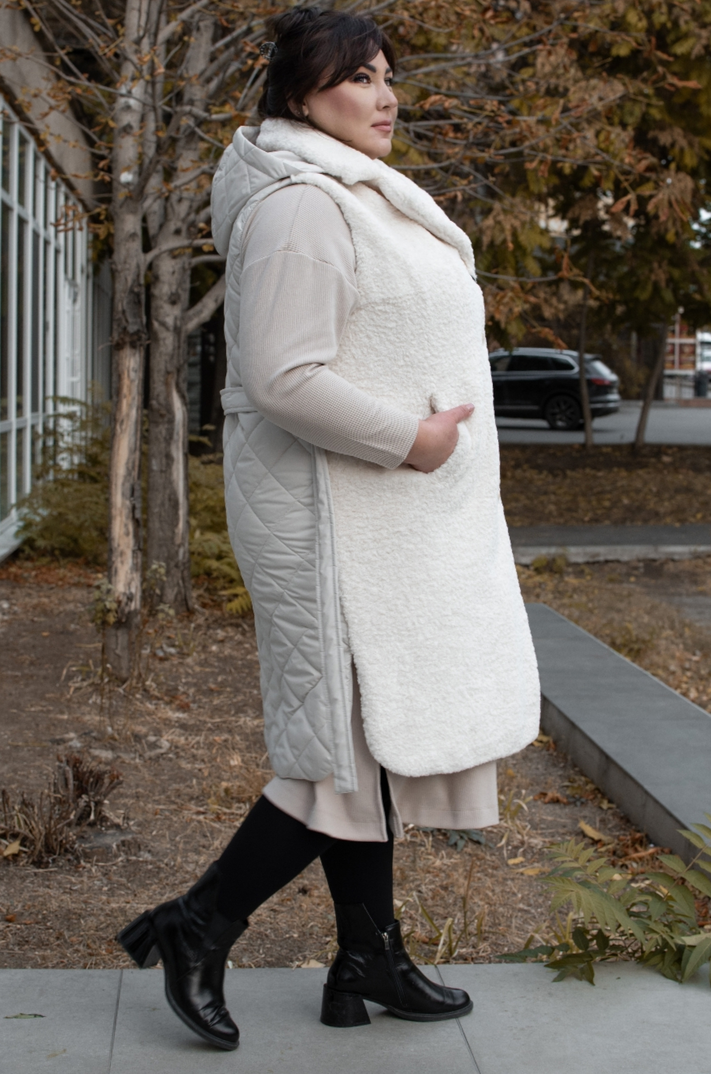 Пальто-трансформер плащівка та штучне хутро батал