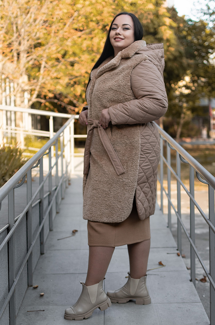 Пальто-трансформер плащівка та штучне хутро батал