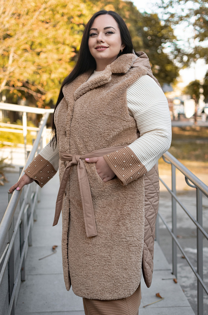 Пальто-трансформер плащівка та штучне хутро батал