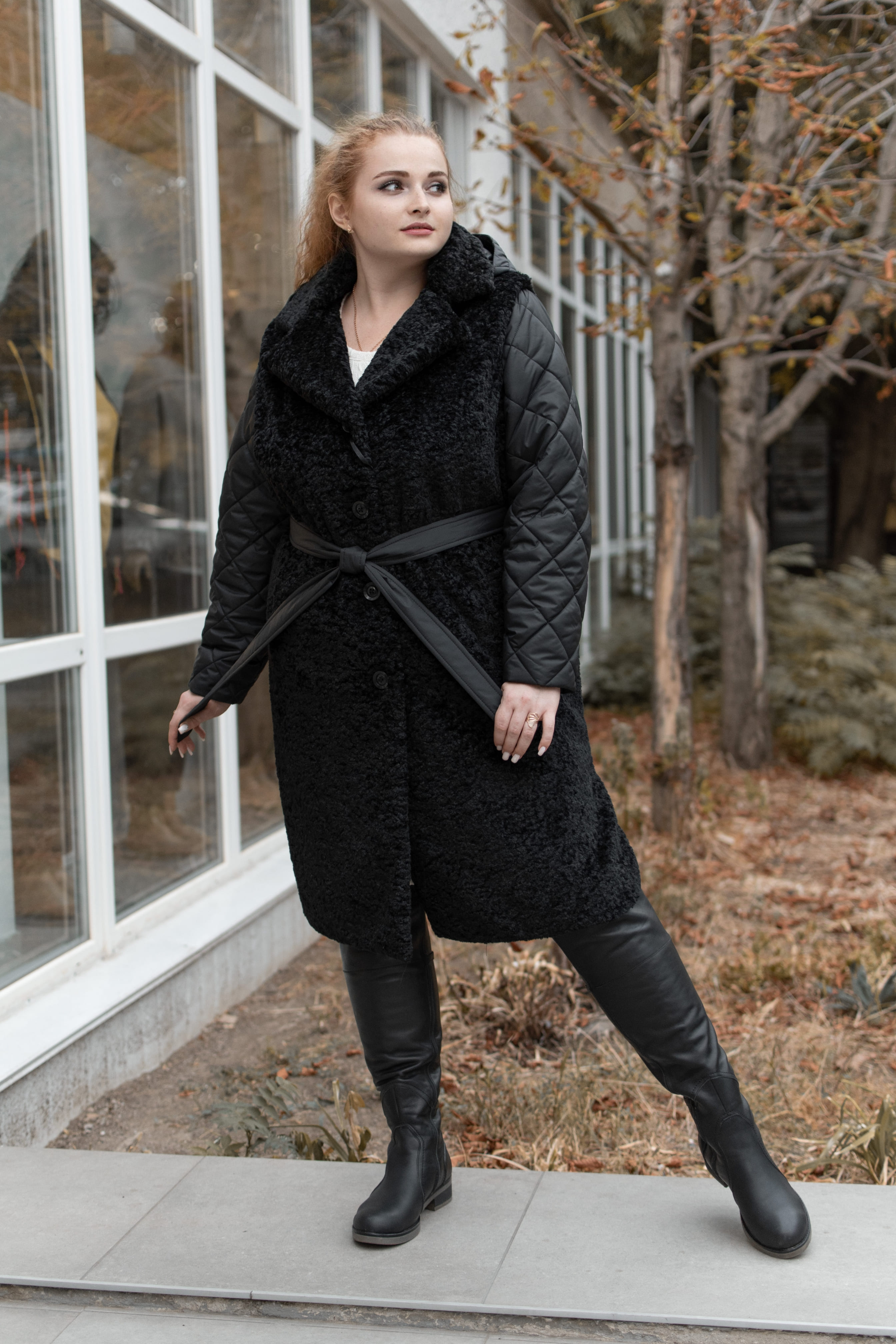 Пальто-трансформер плащівка та штучне хутро батал