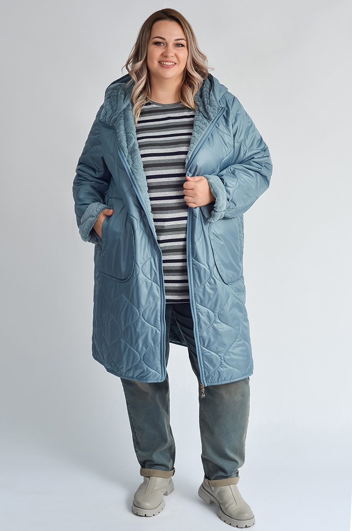 Пальто двостороннє в ментоловому кольорі великих розмірів