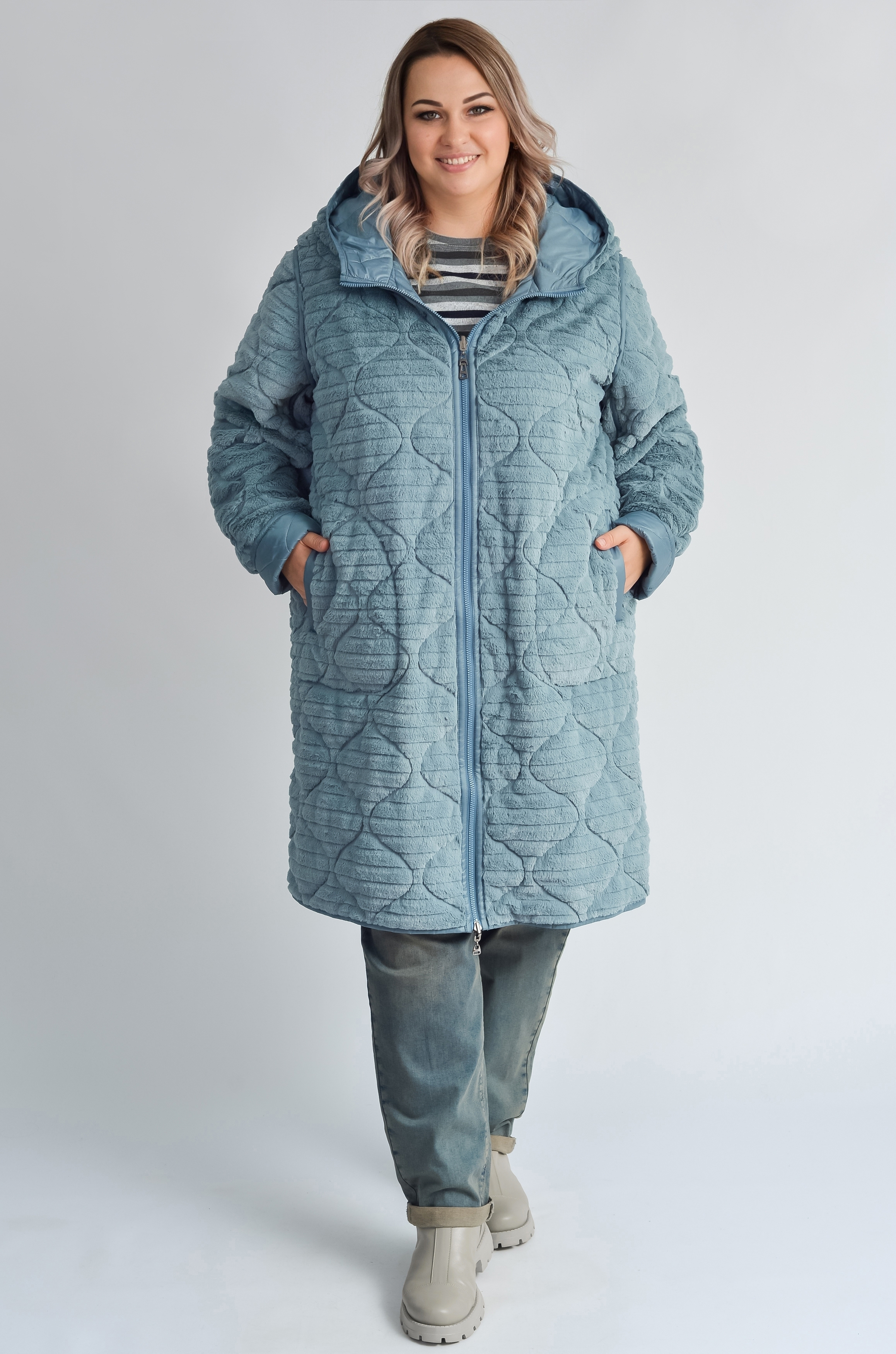 Пальто двостороннє в ментоловому кольорі великих розмірів