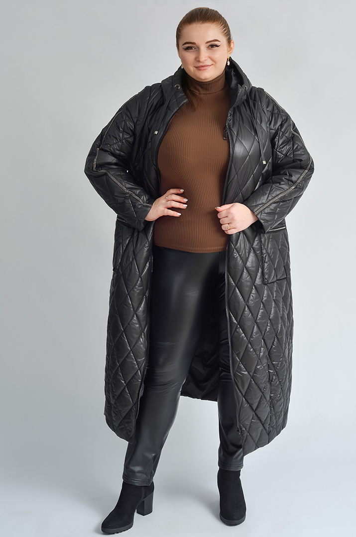 Чорне пальто-трансформер зі знімними рукавами великих розмірів