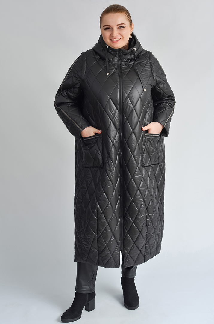 Чорне пальто-трансформер зі знімними рукавами великих розмірів