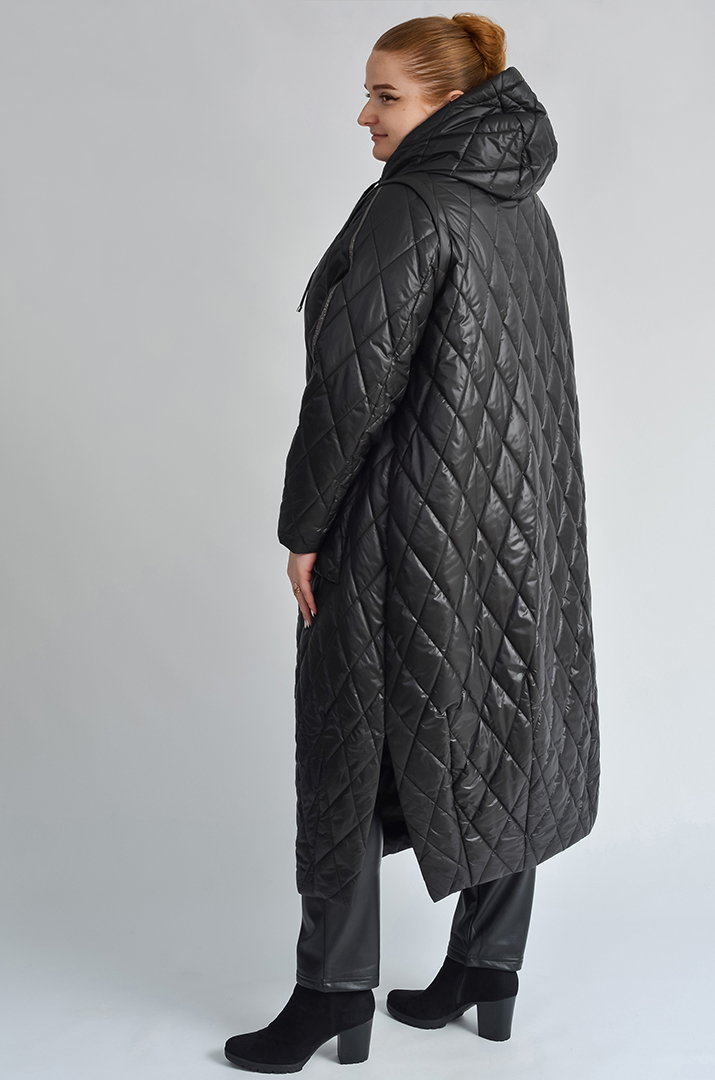 Чорне пальто-трансформер зі знімними рукавами великих розмірів