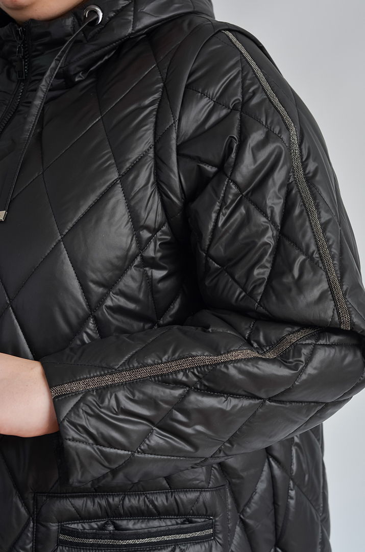 Чорне пальто-трансформер зі знімними рукавами великих розмірів