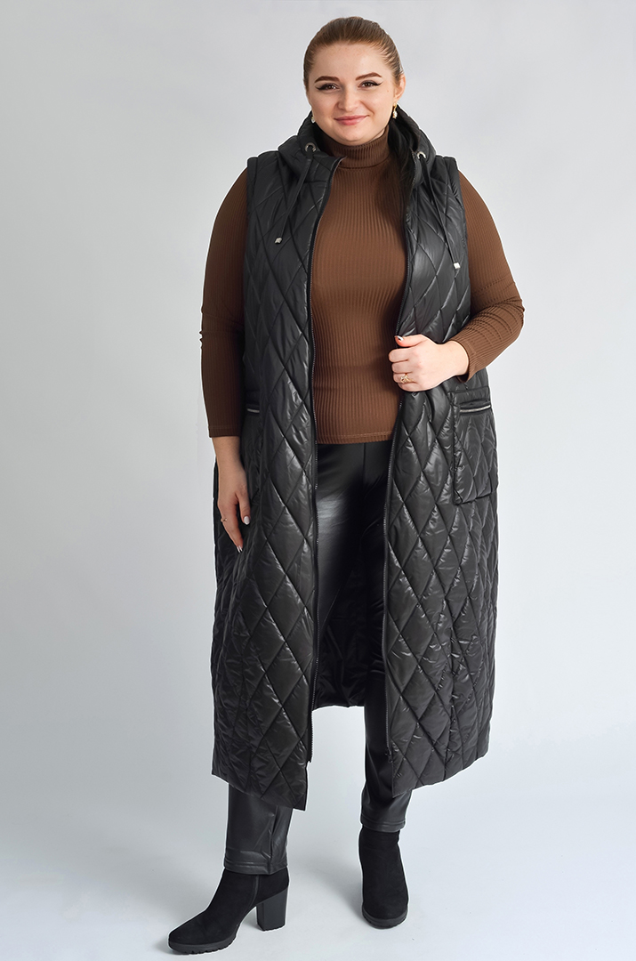 Чорне пальто-трансформер зі знімними рукавами великих розмірів