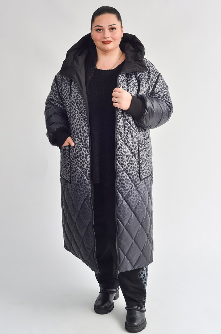Двостороннє тепле пальто з леопардовим принтом великих розмірів