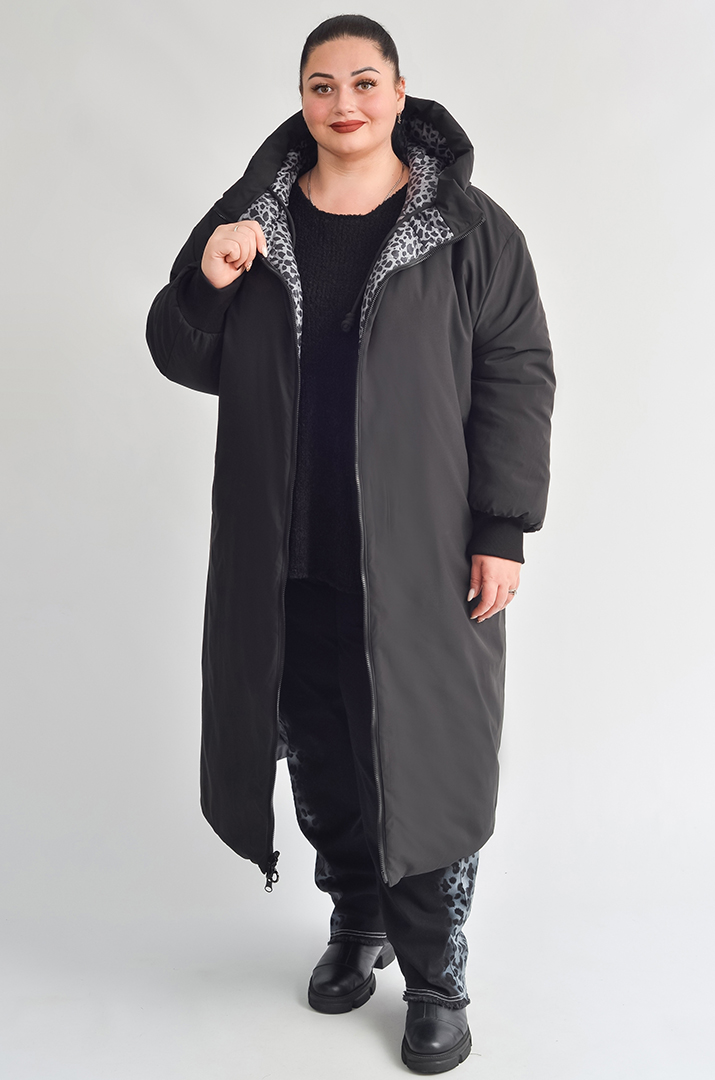Двостороннє тепле пальто з леопардовим принтом великих розмірів