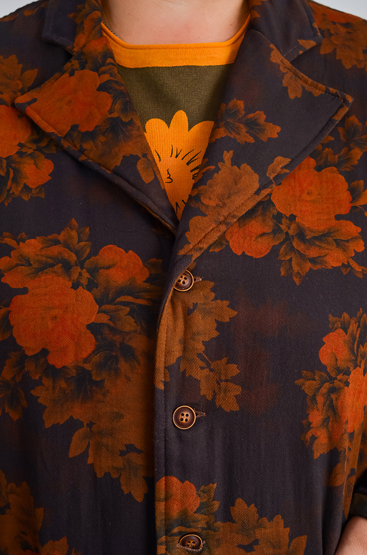 Пальто з квітковим принтом і накладними кишенями великих розмірів