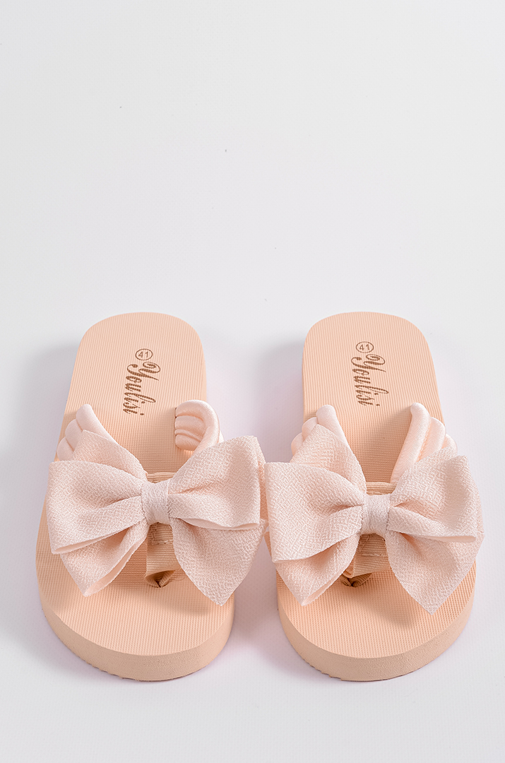 Вʼєтнамки в бежевому кольорі з декоративним бантом великих розмірів