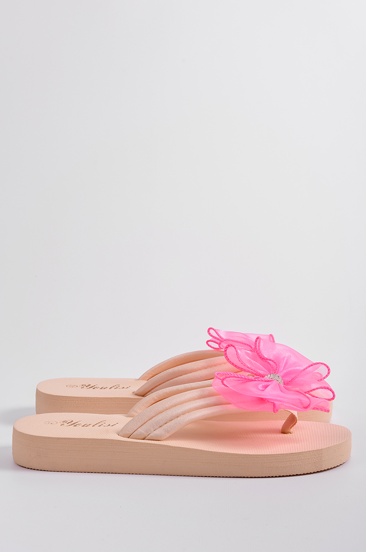 Вʼєтнамки в бежевому кольорі з рожевим бантом великих розмірів