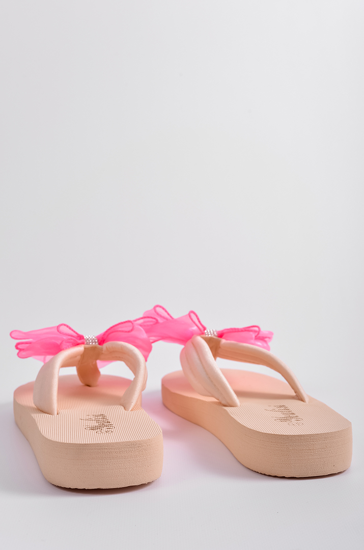 Вʼєтнамки в бежевому кольорі з рожевим бантом великих розмірів