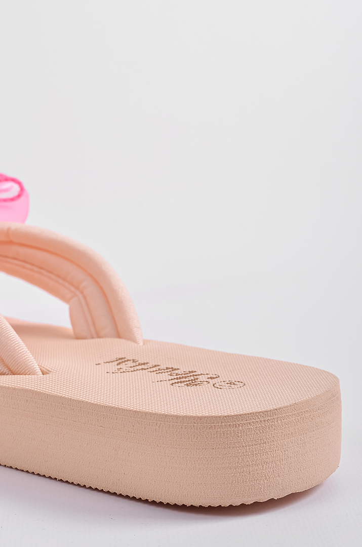 Вʼєтнамки в бежевому кольорі з рожевим бантом великих розмірів