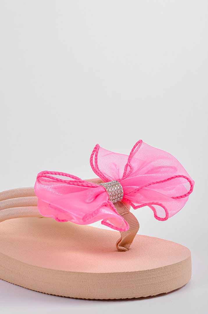 Вʼєтнамки в бежевому кольорі з рожевим бантом великих розмірів