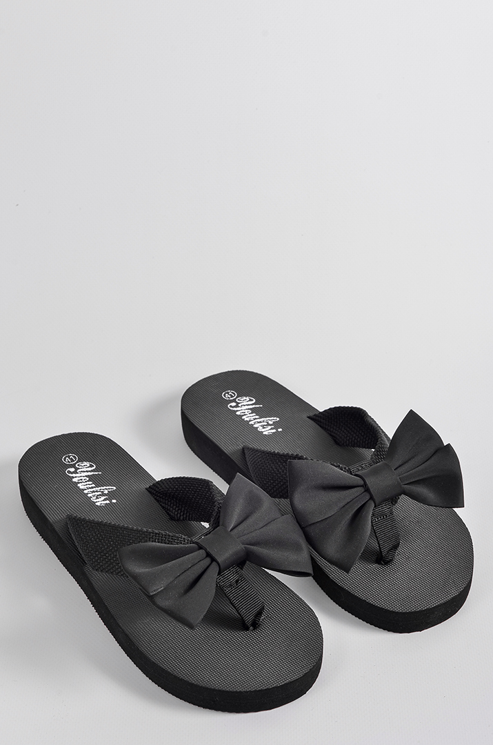 В’єтнамки в чорному кольорі з бантом великих розмірів