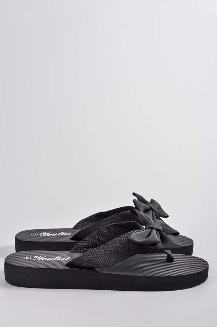 В’єтнамки в чорному кольорі з бантом великих розмірів