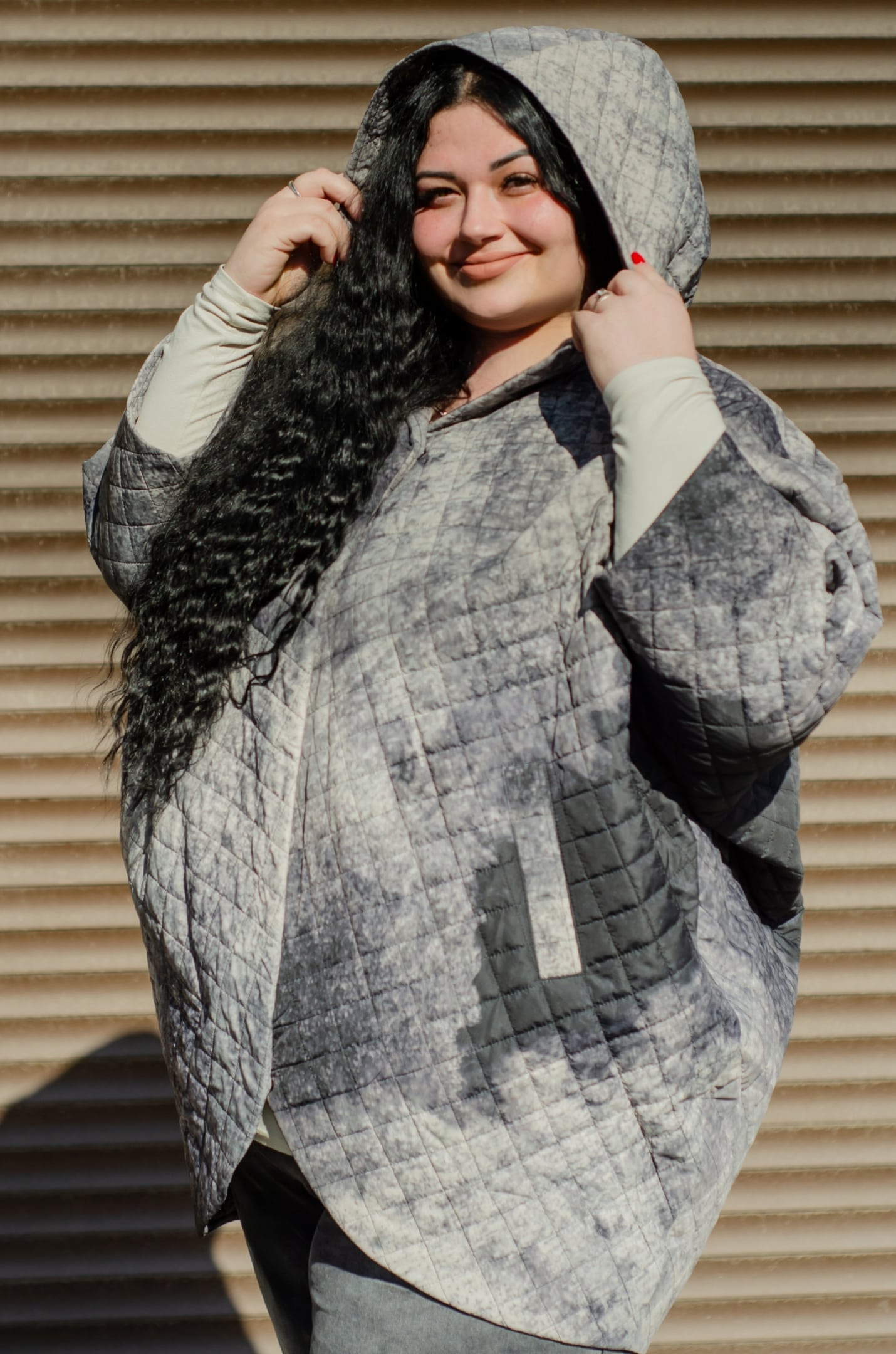 Пончо стеганое больших размеров