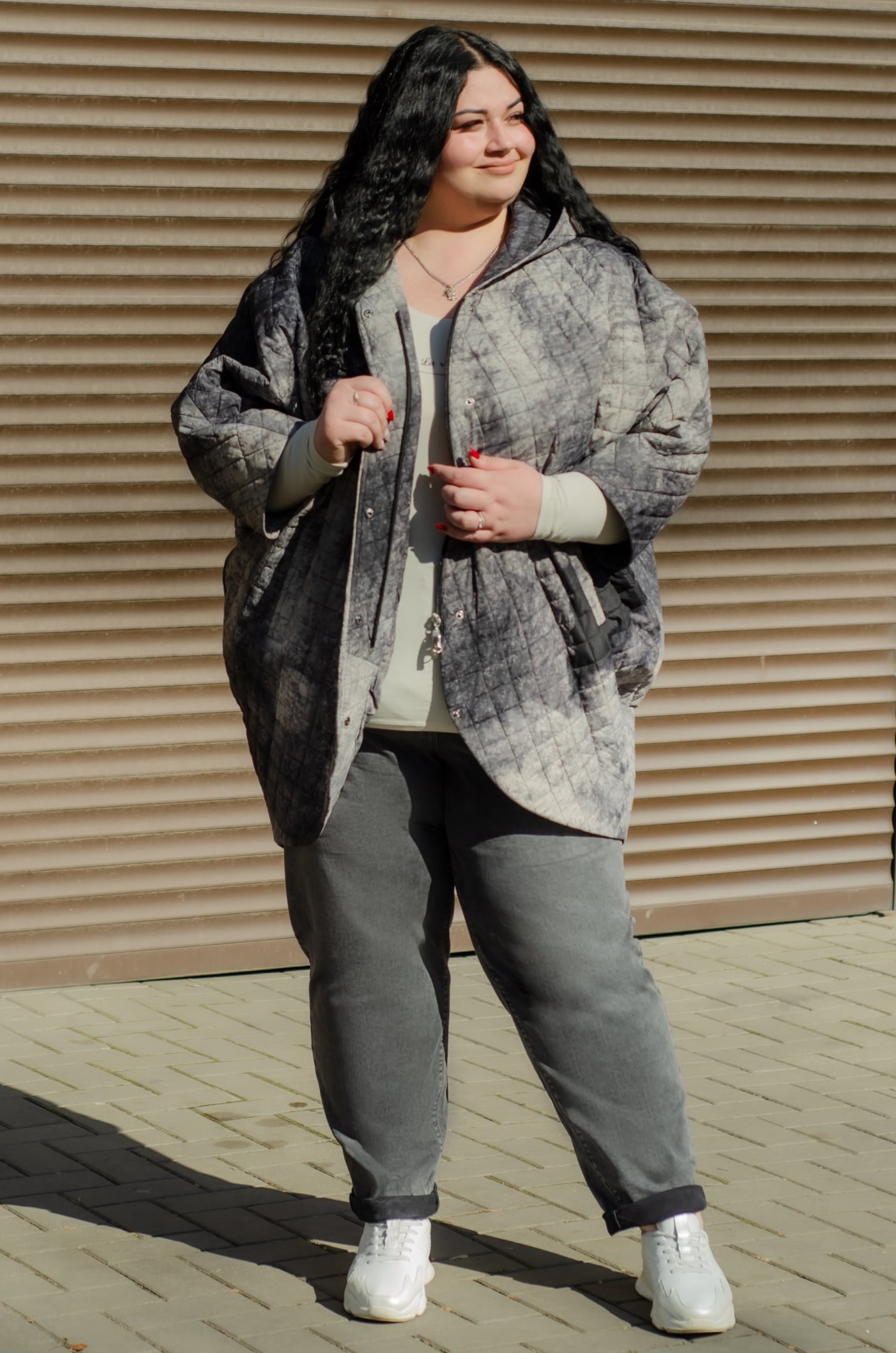 Пончо стеганое больших размеров