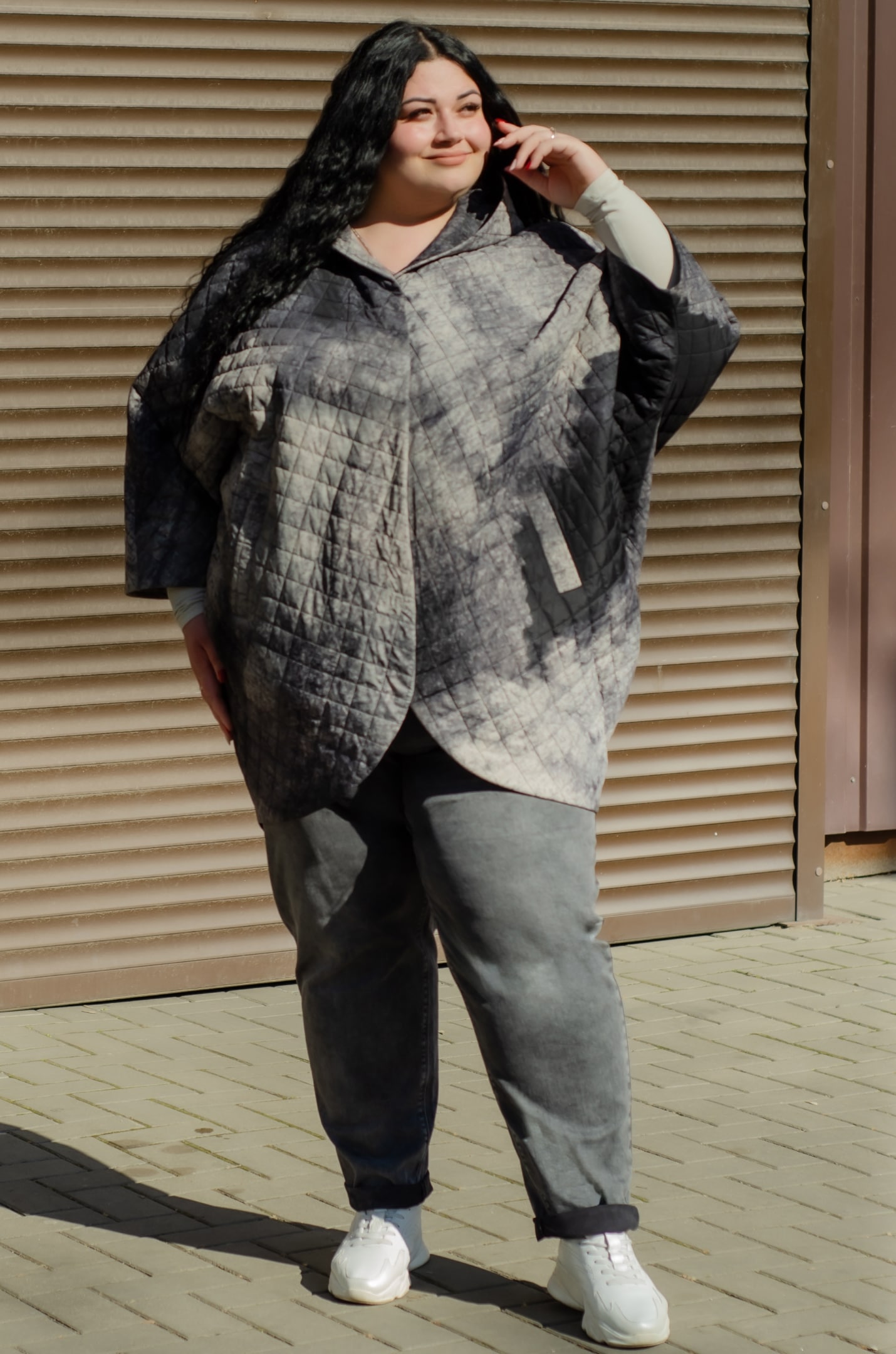 Пончо стеганое больших размеров