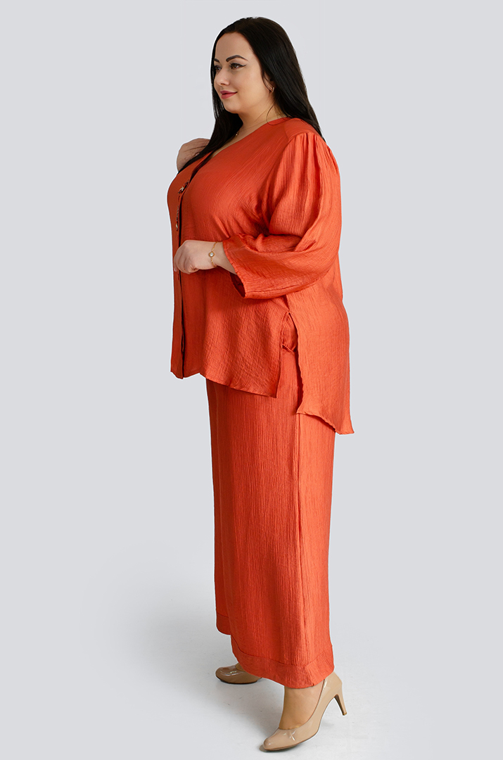 Костюм-брюки жатка з двома прикрасами великих розмірів