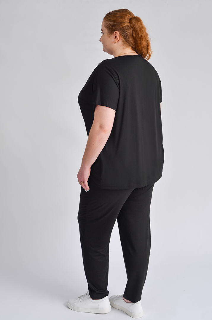 Чорний прогулянковий костюм з рожево-білим принтом великих розмірів