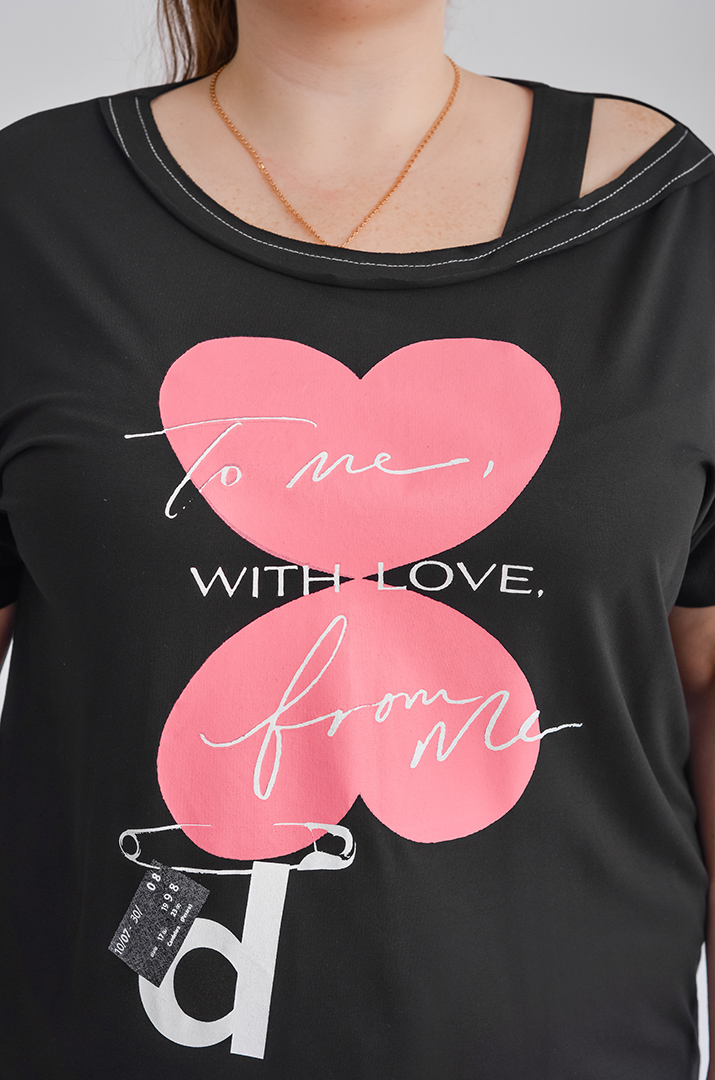 Чорний прогулянковий костюм з рожево-білим принтом великих розмірів