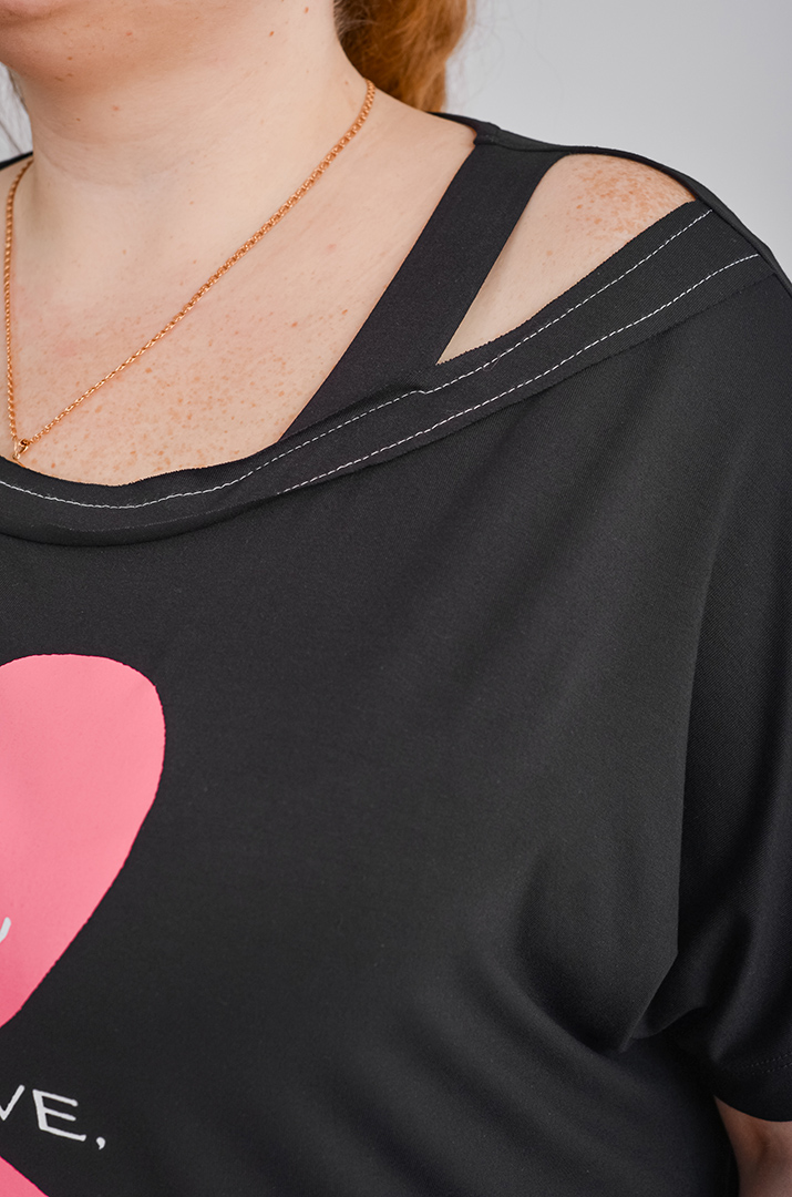 Чорний прогулянковий костюм з рожево-білим принтом великих розмірів