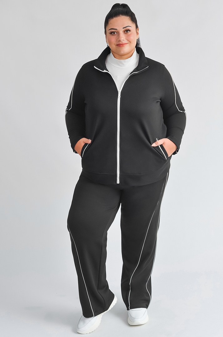 Чорний прогулянковий костюм із білими смугами великих розмірів