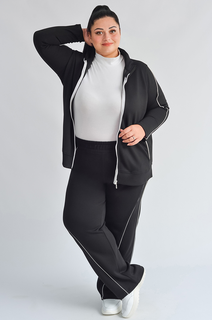 Чорний прогулянковий костюм із білими смугами великих розмірів