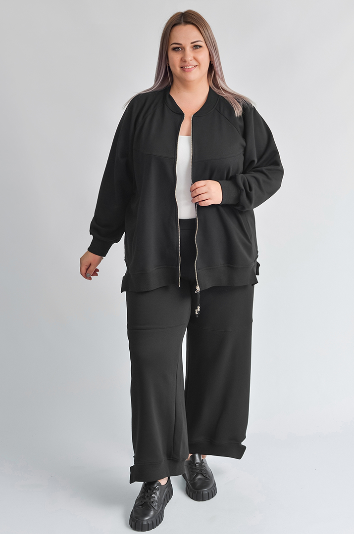 Прогулянковий костюм на блискавці з оригінальними резинками великих розмірів