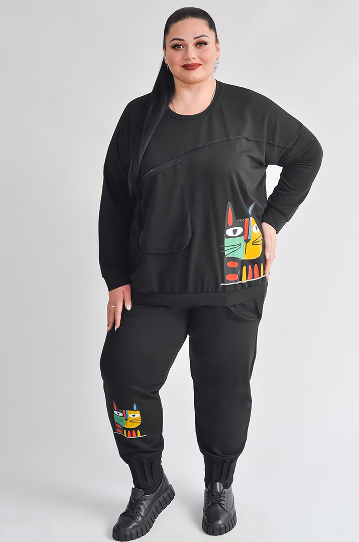 Прогулянковий костюм з кишенею на блискавці та яскравим принтом великих розмірів