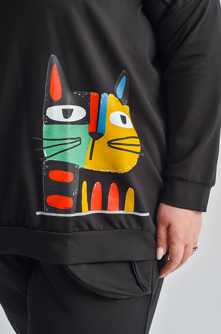 Прогулянковий костюм з кишенею на блискавці та яскравим принтом великих розмірів